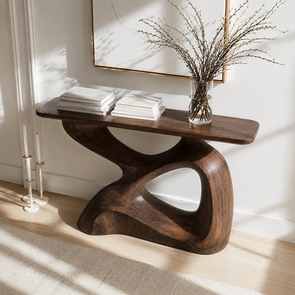 Sculptural Solid Wood Console Table with Organic Open Base - Livewoodcraft - 4