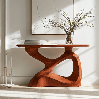 Sculptural Solid Wood Console Table with Organic Open Base - Livewoodcraft - 5