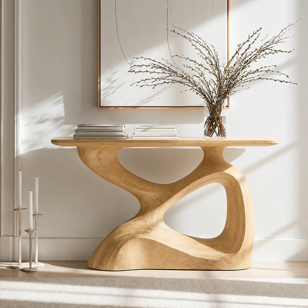 Sculptural Solid Wood Console Table with Organic Open Base - Livewoodcraft - 6