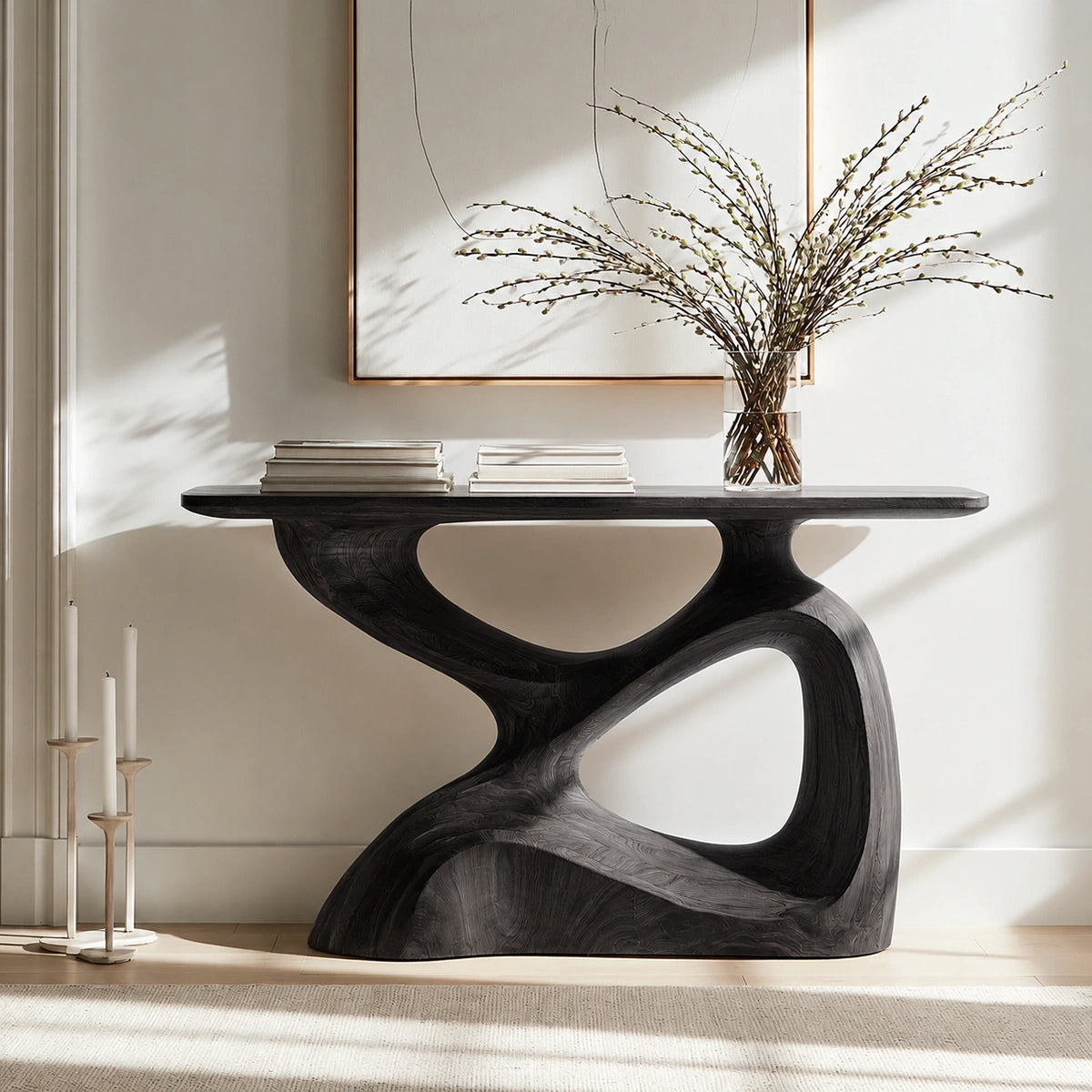 Sculptural Solid Wood Console Table with Organic Open Base - Livewoodcraft - 7
