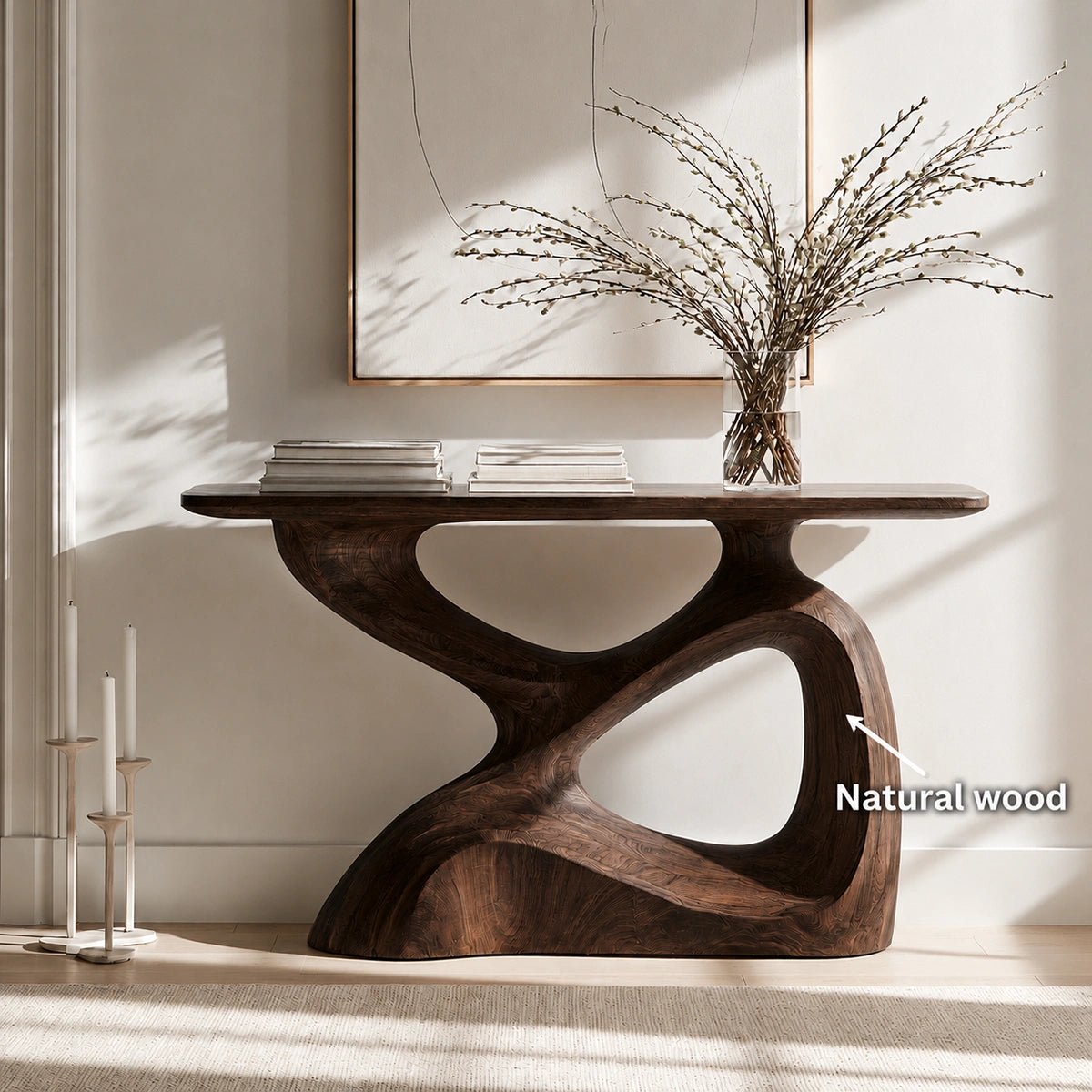 Sculptural Solid Wood Console Table with Organic Open Base - Livewoodcraft - 9