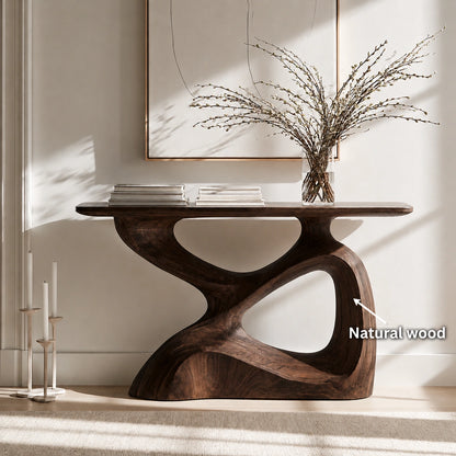 Sculptural Solid Wood Console Table with Organic Open Base - Livewoodcraft - 9