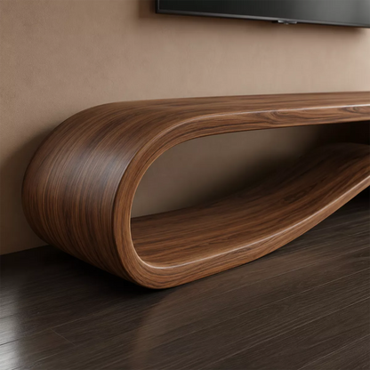 Sculptural Solid Wood TV Cabinet With Wave Open Base Side Shelf And Natural Wood Grain For Modern Living Room - Livewoodcraft - 6