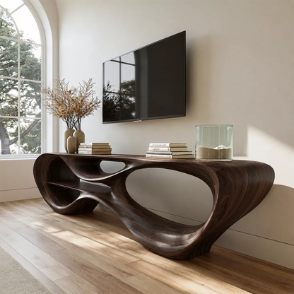 Sculptural Solid Wood TV Stand With Organic Open Frame And Natural Wood Grain For Living Room - Livewoodcraft - 2