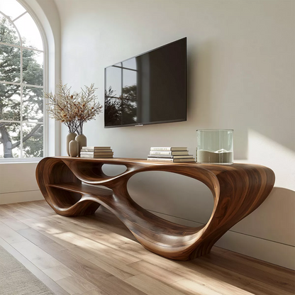 Sculptural Solid Wood TV Stand With Organic Open Frame And Natural Wood Grain For Living Room - Livewoodcraft - 5