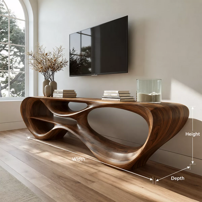 Sculptural Solid Wood TV Stand With Organic Open Frame And Natural Wood Grain For Living Room - Livewoodcraft - 9