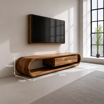 Sculptural Solid Wood TV Stand With Rounded Frame And Pull Out Drawer For Living Room - Livewoodcraft - 10