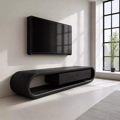 Sculptural Solid Wood TV Stand With Rounded Frame And Pull Out Drawer For Living Room - Livewoodcraft - 4