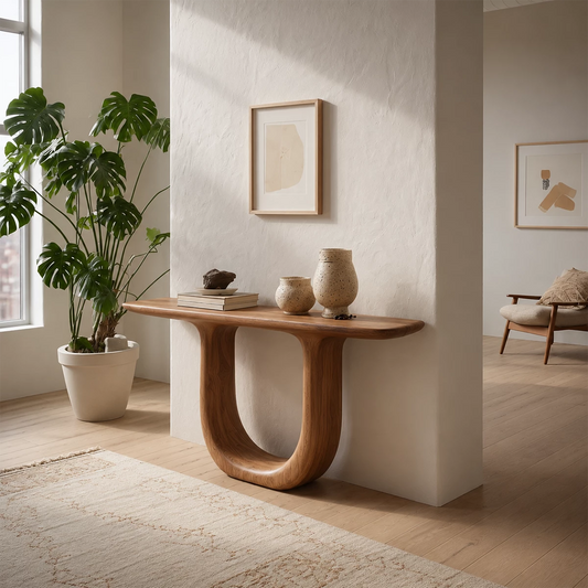 Sculptural U-Shaped Console Table in Natural Solid Wood - Echotimber