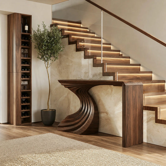 Sculptural Wave Base Natural Solid Wood Console Table for Entryways - Echotimber