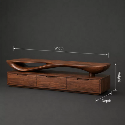 Sculptural Wave Solid Wood TV Stand With Open Display Shelf And Hidden Drawer Storage For Living Room - Livewoodcraft - 11