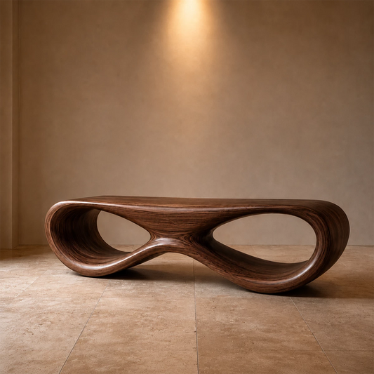 Sculptural Wave Wood Bench – Organic Natural Wood Bench for Modern Interior - Echotimber