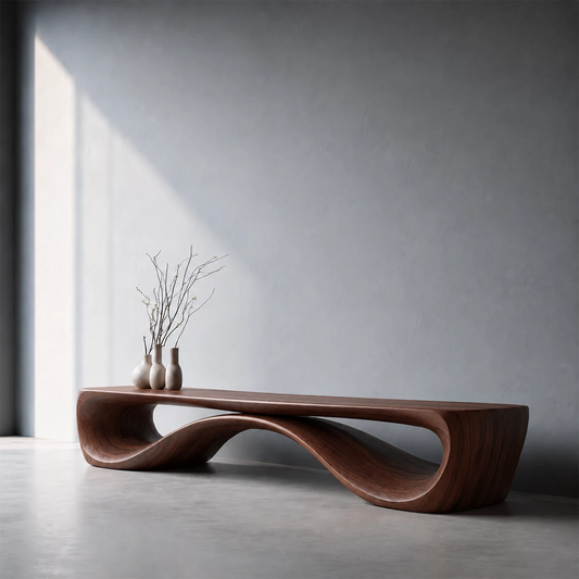 Sculptural Wave Wood Bench – Organic Natural Wood Bench for Modern Interior - Livewoodcraft - 5584