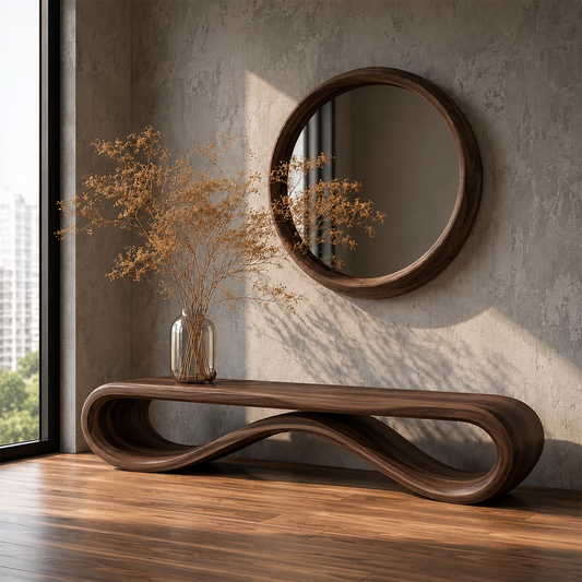 Sculptural Wave Wood Bench – Organic Natural Wood Entryway Bench for Modern Interior - Echotimber - 1968