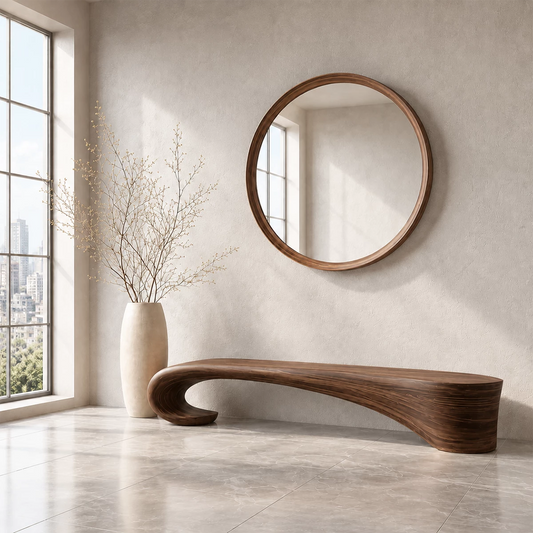 Sculptural Wave Wood Bench – Organic Natural Wood Entryway Bench for Modern Interior - Echotimber