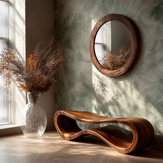 Sculptural Wave Wood Bench – Organic Natural Wood Entryway Bench for Modern Interiors - Echotimber