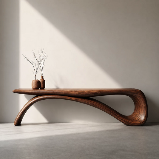 Sculptural Wave Wood Console Table – Organic Natural Wood Console for Modern Interior - Echotimber