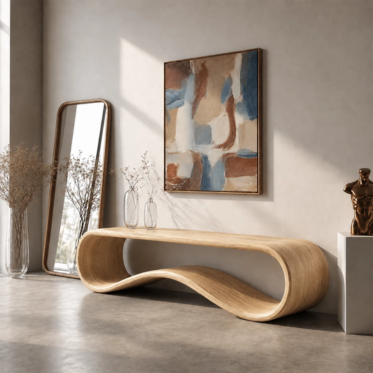 Sculptural Wave Wood Console Table – Organic Natural Wood Entryway Table for Modern Interior - Echotimber