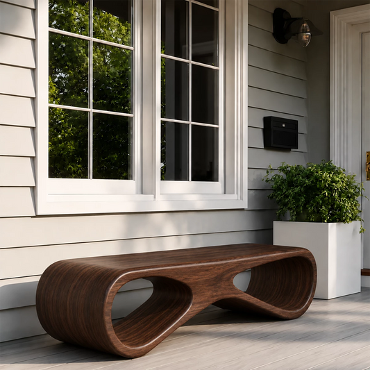 Sculptural Wave Wood Outdoor Bench – Natural Wood Patio Bench for Modern Exterior - Echotimber