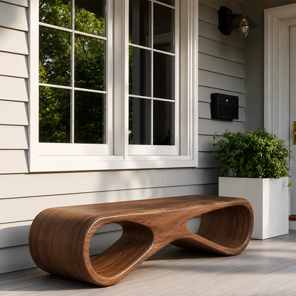 Sculptural Wave Wood Outdoor Bench – Natural Wood Patio Bench for Modern Exterior - Livewoodcraft - 2