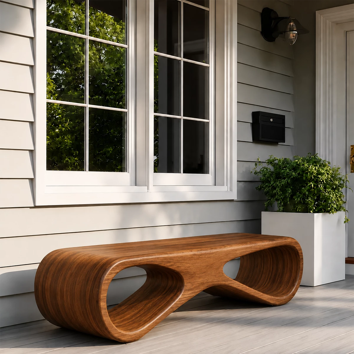Sculptural Wave Wood Outdoor Bench – Natural Wood Patio Bench for Modern Exterior - Livewoodcraft - 5