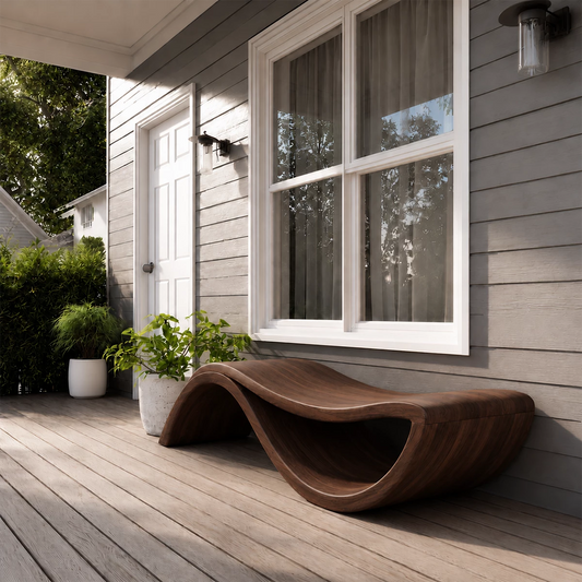 Sculptural Wave Wood Outdoor Chaise Lounge – Natural Wood Patio Lounge Chair - Echotimber