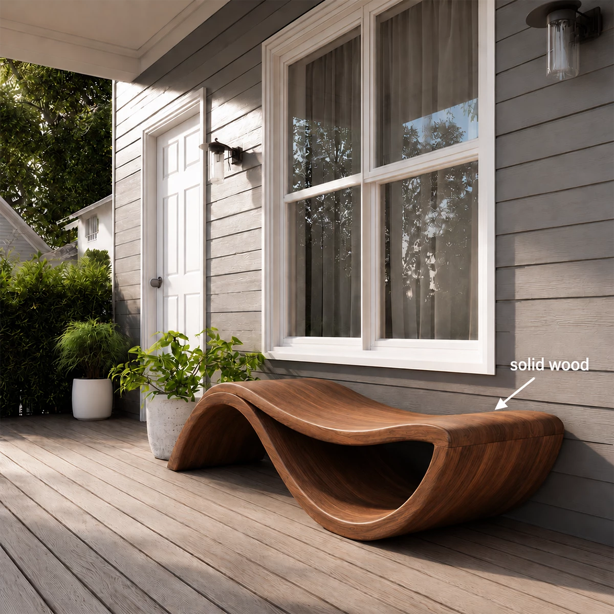 Sculptural Wave Wood Outdoor Chaise Lounge – Natural Wood Patio Lounge Chair - Livewoodcraft - 7