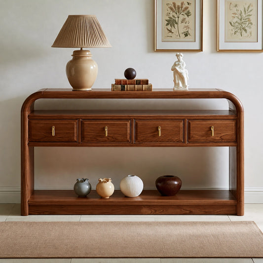 Solid Wood Console Table with Drawers and Open Shelf - Echotimber