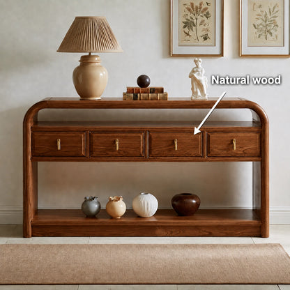 Solid Wood Console Table with Drawers and Open Shelf - Livewoodcraft - 10