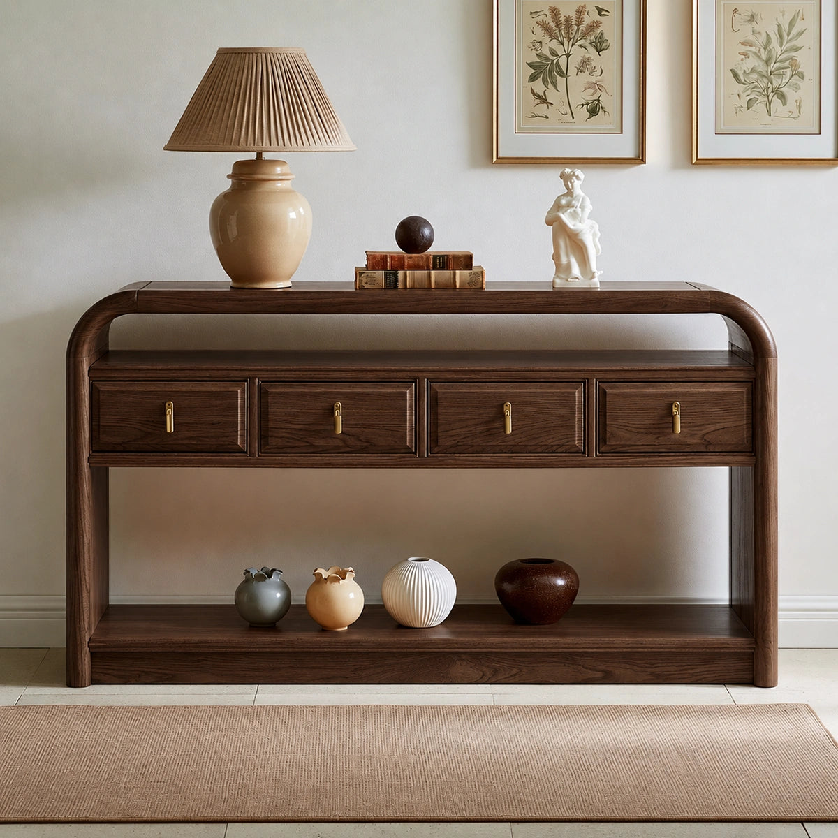 Solid Wood Console Table with Drawers and Open Shelf - Livewoodcraft - 2