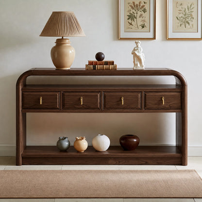 Solid Wood Console Table with Drawers and Open Shelf - Livewoodcraft - 2