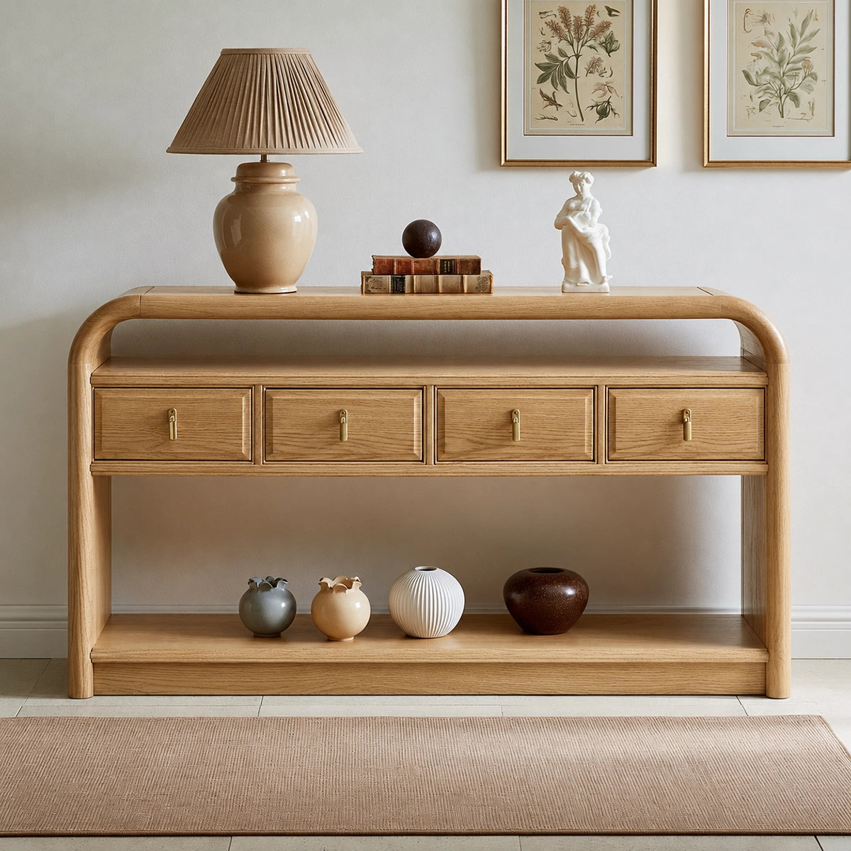 Solid Wood Console Table with Drawers and Open Shelf - Livewoodcraft - 3