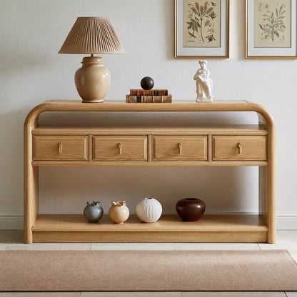 Solid Wood Console Table with Drawers and Open Shelf - Livewoodcraft - 3