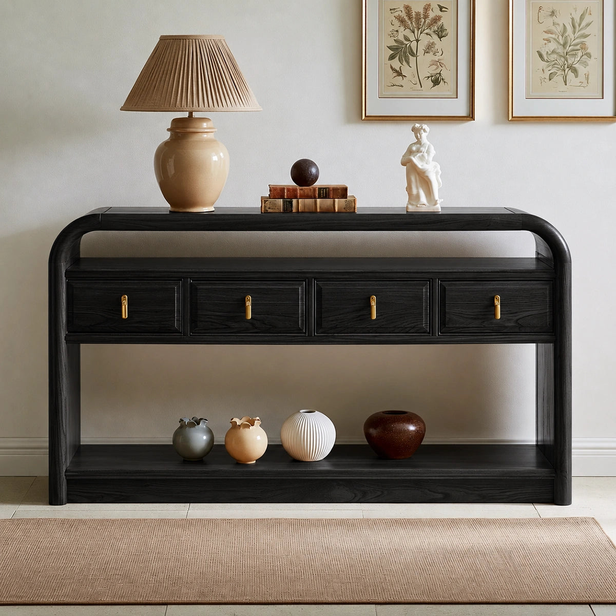 Solid Wood Console Table with Drawers and Open Shelf - Livewoodcraft - 4