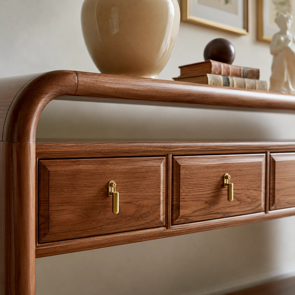 Solid Wood Console Table with Drawers and Open Shelf - Livewoodcraft - 5