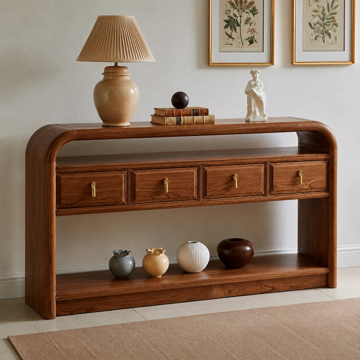 Solid Wood Console Table with Drawers and Open Shelf - Livewoodcraft - 6