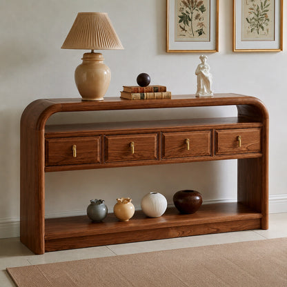 Solid Wood Console Table with Drawers and Open Shelf - Livewoodcraft - 6