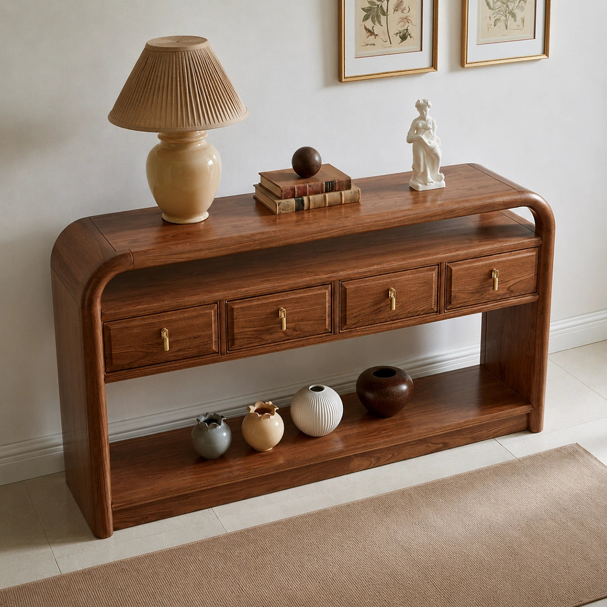 Solid Wood Console Table with Drawers and Open Shelf - Livewoodcraft - 7