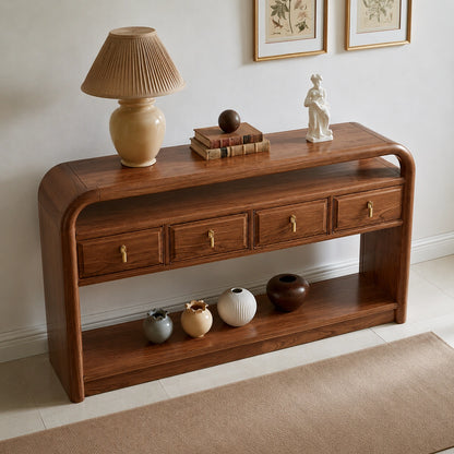 Solid Wood Console Table with Drawers and Open Shelf - Livewoodcraft - 7