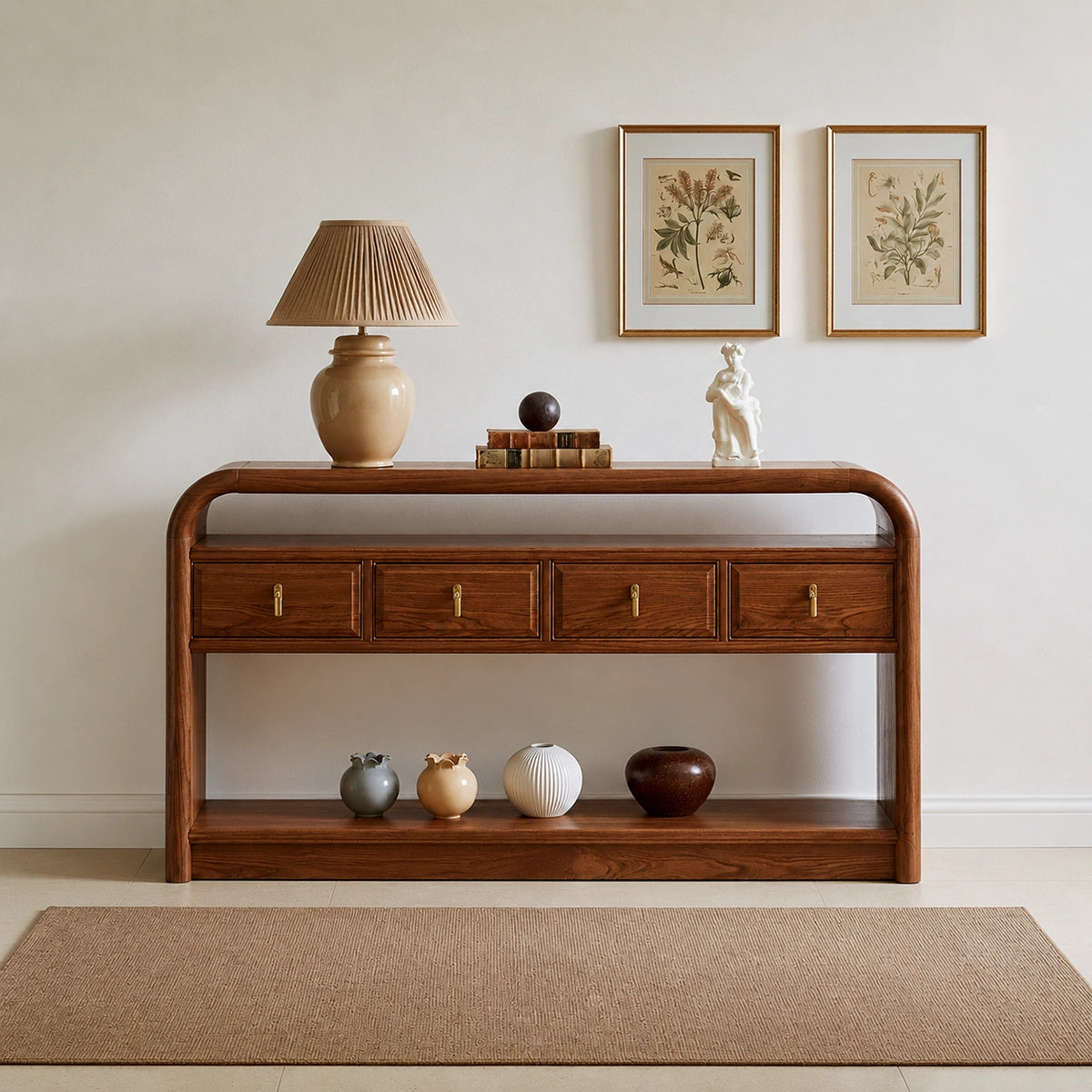 Solid Wood Console Table with Drawers and Open Shelf - Livewoodcraft - 8
