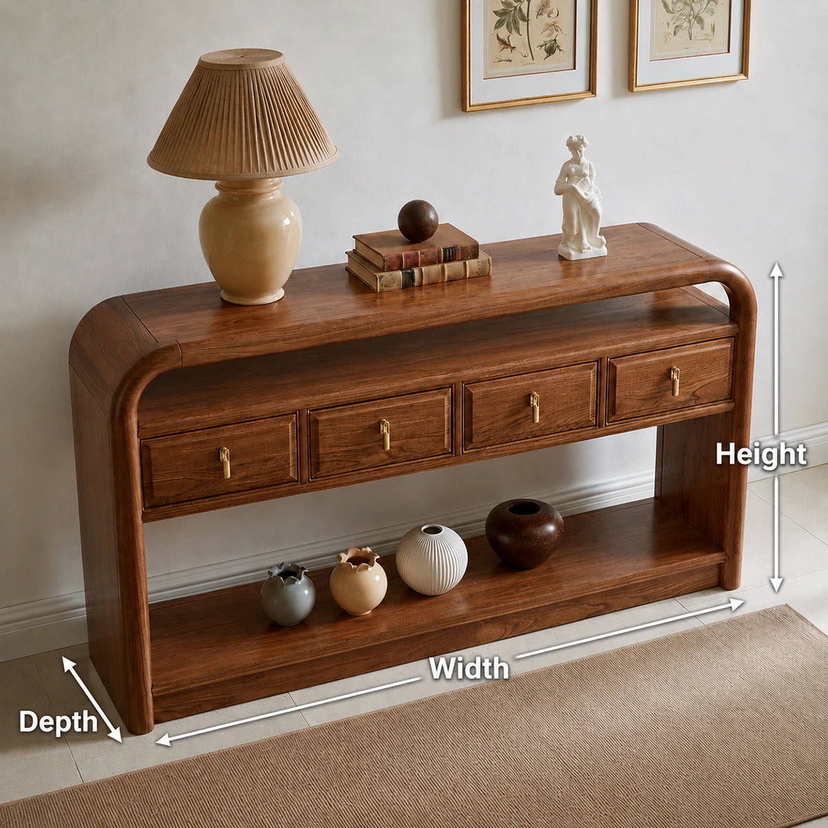 Solid Wood Console Table with Drawers and Open Shelf - Livewoodcraft - 9