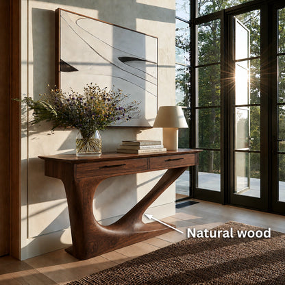 Solid Wood Console Table with Drawers and Sculptural Base - Livewoodcraft - 10