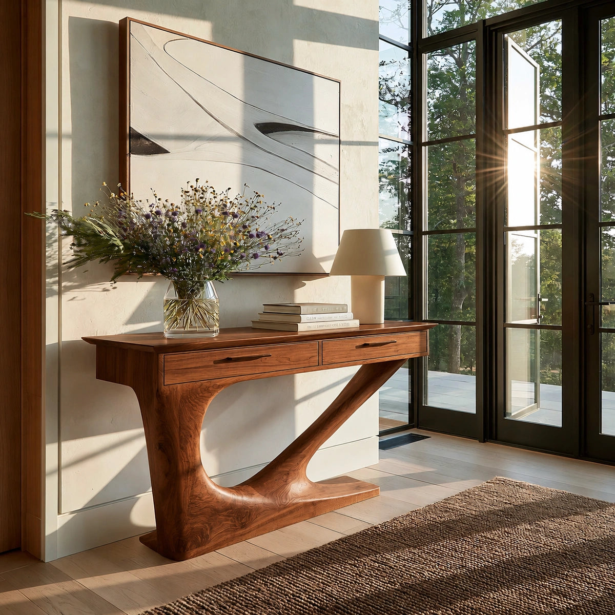 Solid Wood Console Table with Drawers and Sculptural Base - Livewoodcraft - 2
