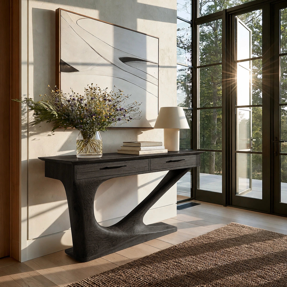 Solid Wood Console Table with Drawers and Sculptural Base - Livewoodcraft - 4