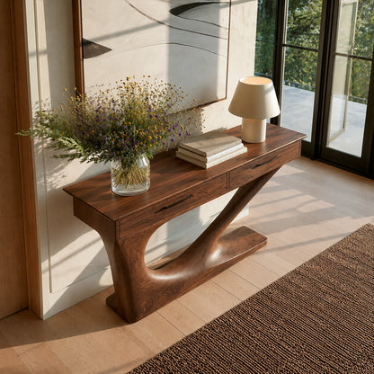 Solid Wood Console Table with Drawers and Sculptural Base - Livewoodcraft - 7