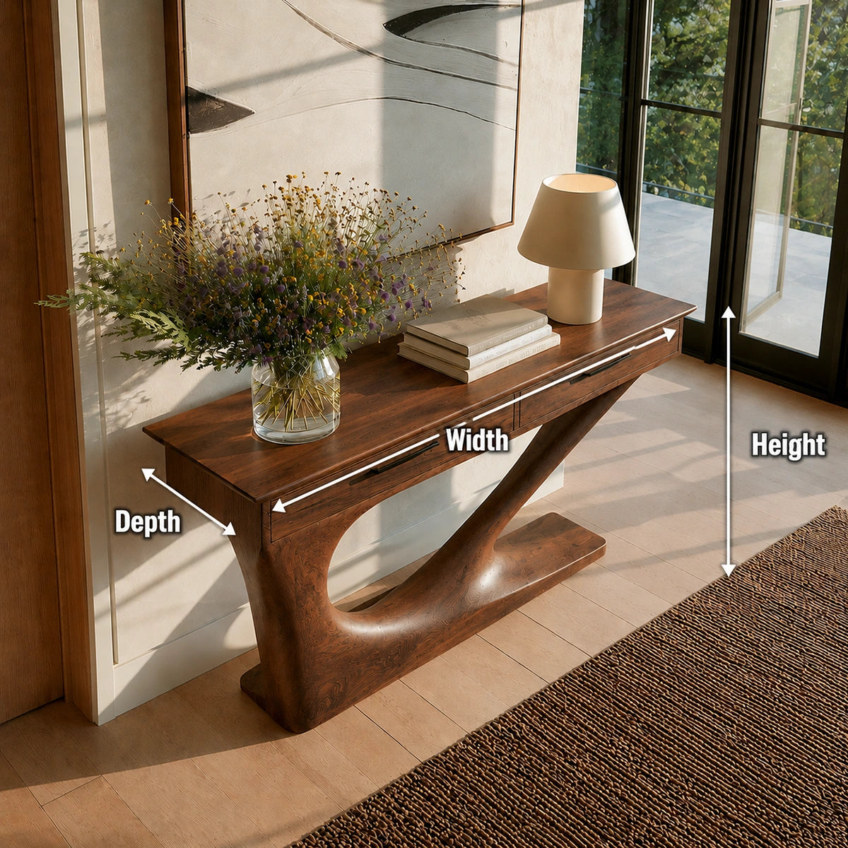 Solid Wood Console Table with Drawers and Sculptural Base - Livewoodcraft - 9