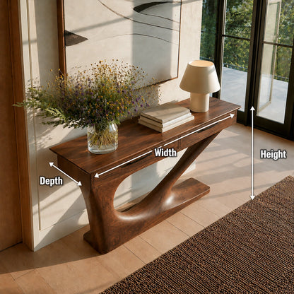 Solid Wood Console Table with Drawers and Sculptural Base - Livewoodcraft - 9