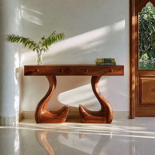 Solid Wood Console Table with Drawers and Sculptural Legs - Echotimber