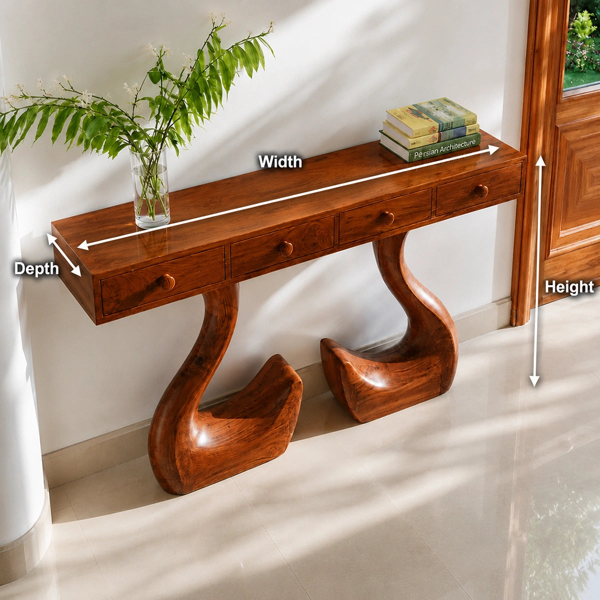 Solid Wood Console Table with Drawers and Sculptural Legs - Livewoodcraft - 10