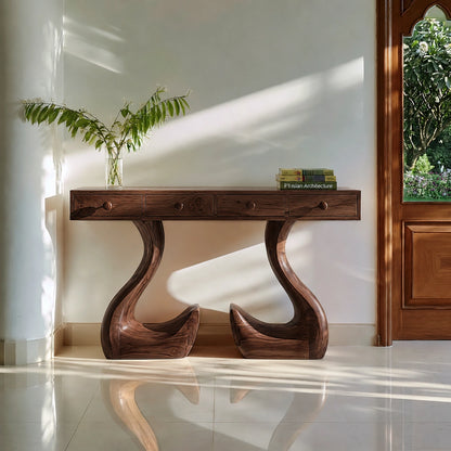 Solid Wood Console Table with Drawers and Sculptural Legs - Livewoodcraft - 2